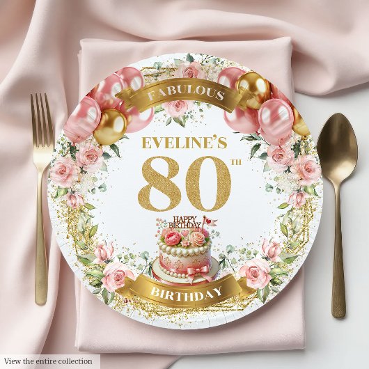 Rose Gold 80歳の誕生日プレート ペーパープレート