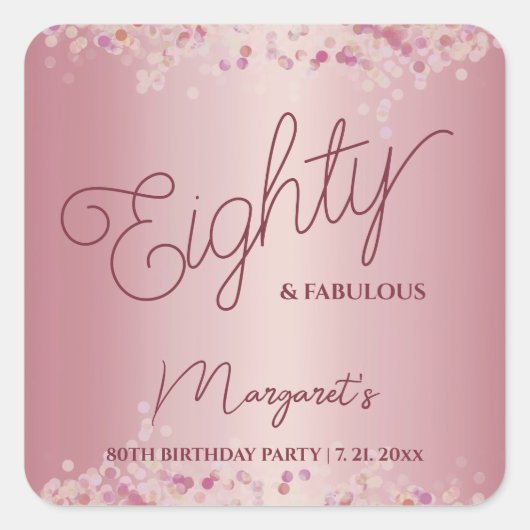 Rose Gold 80th Birthday Party  スクエアシール (正面)