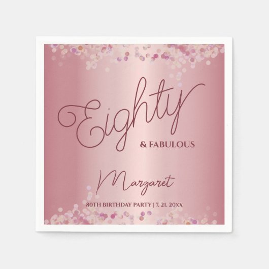 Rose Gold 80th Birthday Party  スタンダードカクテルナプキン (正面)