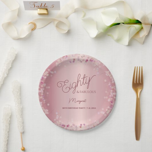 Rose Gold 80th Birthday Party Paper Plate ペーパープレート (ウェディング)
