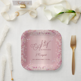 Rose Gold 80th Birthday Party Paper Plate ペーパープレート