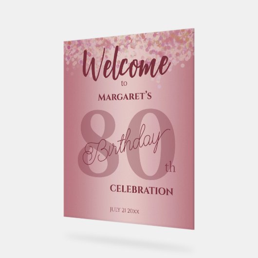 Rose Gold 80th Celebration Acrylic Sign アクリルサイン (傾斜)
