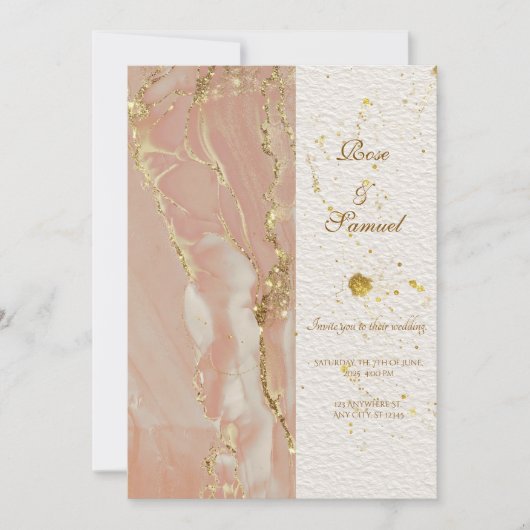 Rose Gold Alcohol Ink Elegant Wedding Invitation 招待状 (正面)