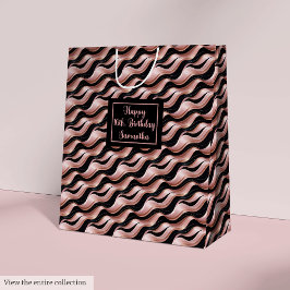 Rose Gold and Black Gift Bag Lux Birthday Accent ミディアムペーパーバッグ