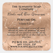 Rose Gold and Glitter Perfume Roller Bottle label スクエアシール (正面)