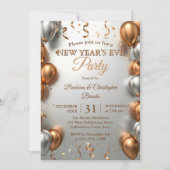 Rose Gold and Silver Balloons New Year's Party 招待状 (正面)