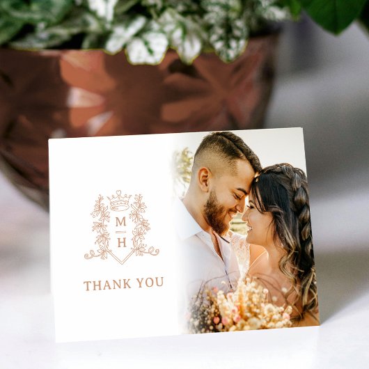 Rose gold and white wedding photo favor サンキューカード