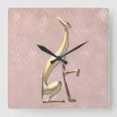 Rose Gold Art Deco Pink スクエア壁時計 (正面)