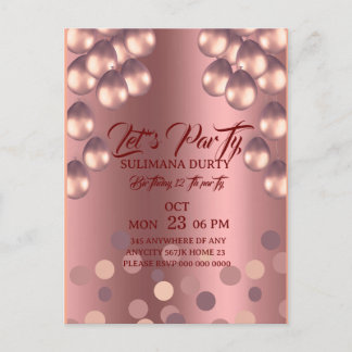 Rose Gold Birthday Invitation Template: Let's Part ポストカード