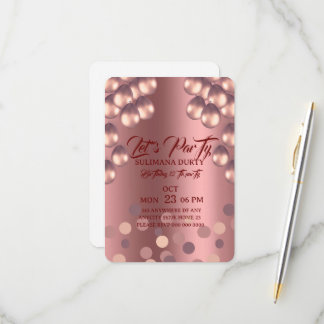 Rose Gold Birthday Invitation Template: Let's Part 出欠カード