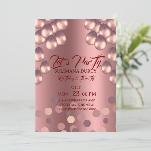 Rose Gold Birthday Invitation Template: Let's Part 招待状 (スタンド正面)