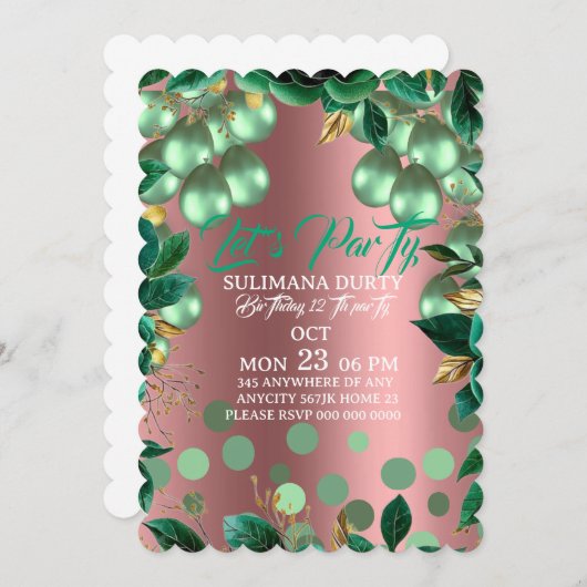 Rose Gold Birthday Invitation Template: Let's Part 招待状 (正面/裏面)