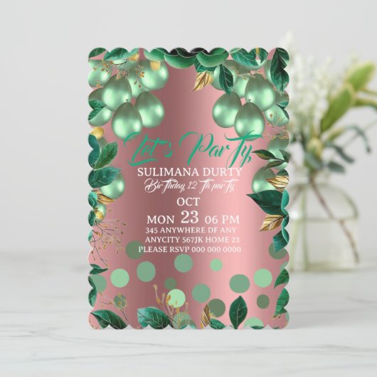 Rose Gold Birthday Invitation Template: Let's Part 招待状 (スタンド正面)