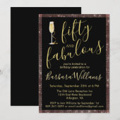 *Rose Gold Black 50 & Fabulous 50th Birthday  招待状 (正面/裏面)