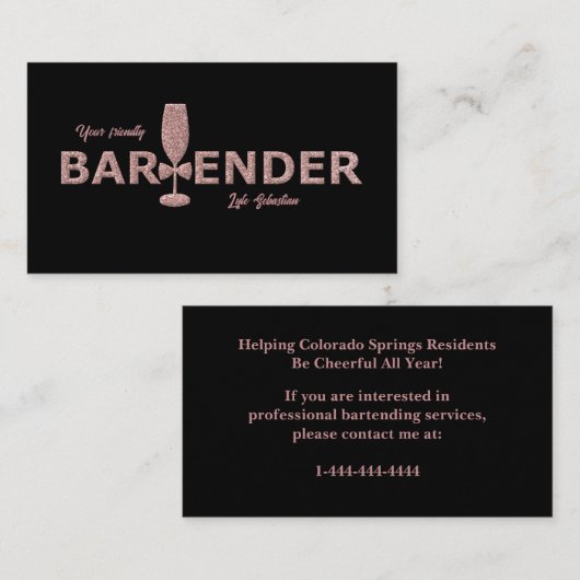 Rose Gold & Black Event Bartender Business Card 名刺 (正面/裏面)
