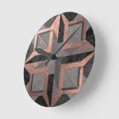 Rose Gold Black Geometric Marble ラウンド壁時計 (傾斜)