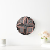 Rose Gold Black Geometric Marble ラウンド壁時計 (ホーム)