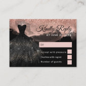 Rose Gold & Black Princess Quinceañera RSVP Card エンクロージャーカード (正面)