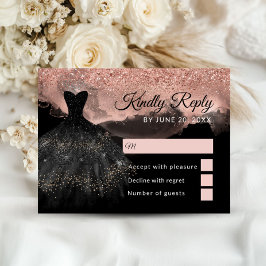 Rose Gold & Black Princess Quinceañera RSVP Card エンクロージャーカード