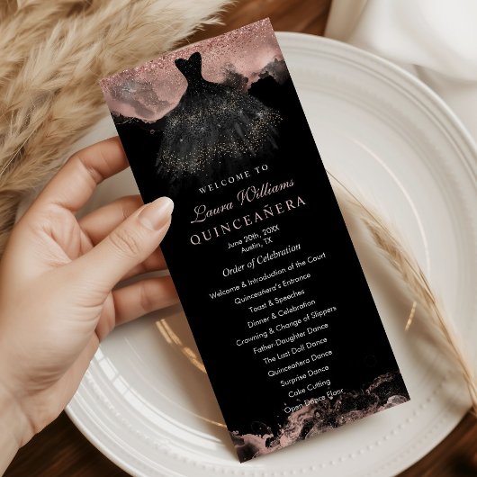 Rose Gold & Black Quinceañera Order of Events プログラム