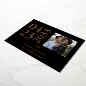 Rose Gold Black Trendy Wedding Photo Real Metallic 箔招待状 (回転した状態)