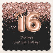 Rose Gold Blacki Sweet 16th 誕生日パーティー ペーパーコースター (正面)