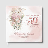 Rose Gold Blush Floral 50th Birthday Guest Book ゲストブック (正面)