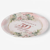 Rose Gold Blush Floral 50th Birthday Paper Plates ペーパープレート (アングル)