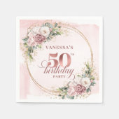 Rose Gold Blush Floral 50th Birthday Party Napkins スタンダードカクテルナプキン (正面)