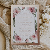 Rose Gold Blush Floral Frame Wedding 箔招待状