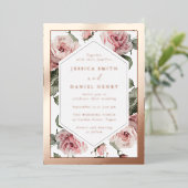 Rose Gold Blush Floral Frame Wedding 箔招待状 (立ち正面)