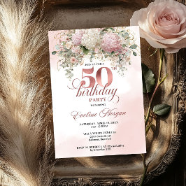 Rose Gold Blush Garden Floral 50th Birthday Invite 招待状