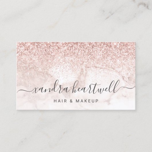 Rose Gold Blush Marble Glitter Script Appointment 名刺 (正面)