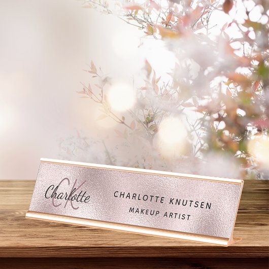 Rose gold blush monogram modern professional デスクネームプレート