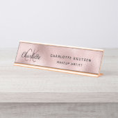 Rose gold blush monogram modern professional デスクネームプレート (正面)