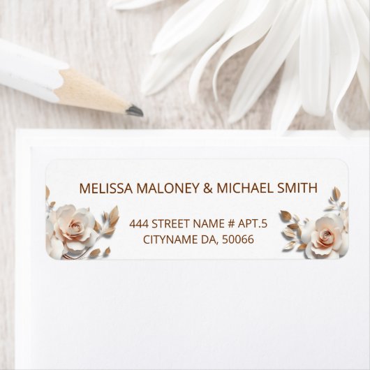 Rose Gold Blush Pink 3D Floral  ラベル (インサイチュ)