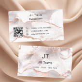 Rose gold blush pink agate marble QR code 名刺