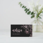 Rose Gold Blush Pink Black Floral | QRコード ビジネス 名刺 (スタンド正面)
