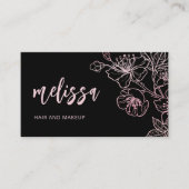 Rose Gold Blush Pink Black Floral | QRコード ビジネス 名刺 (正面)