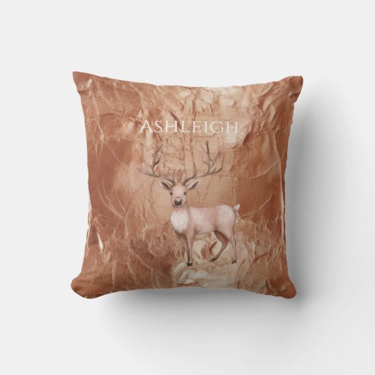 Rose Gold Blush Pink Boho Deer Tree クッション (正面)
