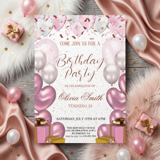 Rose Gold & Blush Pink Elegant Birthday Party  招待状