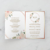 Rose Gold Blush Pink Floral QR Code Wedding 招待状 (内部)