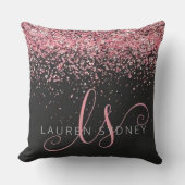 Rose Gold & Blush Pink Glitter Glam Monogram Name クッション (正面)
