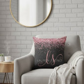 Rose Gold & Blush Pink Glitter Glam Monogram Name クッション