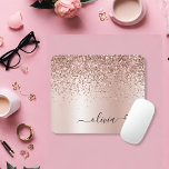 Rose Gold - Blush Pink Glitter Metal Monogram Name マウスパッド<br><div class="desc">Rose Gold - Blush Pink Faux Foil Metallic Sparkle Glitter Brushed Metal Monogram Name and Initial Mousepad (mouse pad) with cursive heart. This makes the perfect sweet 16 birthday,  wedding,  bridal shower,  anniversary,  baby shower or bachelorette party gift for someone that loves glam luxury and chic styles.</div>