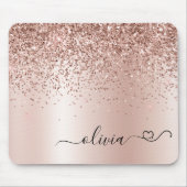 Rose Gold - Blush Pink Glitter Metal Monogram Name マウスパッド (正面)