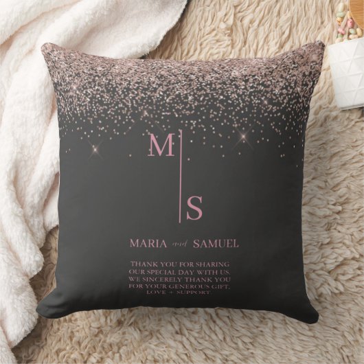 Rose Gold Blush Pink Silver Glitter Script Persona クッション (ブランケット)