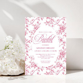 Rose Gold Blush Toile Roses Floral Bridal Shower 招待状