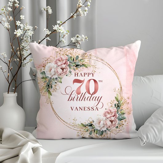 Rose Gold Bohemian Flowers Pillow 70th Birthday  クッション