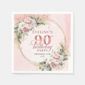 Rose Gold Bohemian Greenery 90th Birthday Party  スタンダードカクテルナプキン (正面)